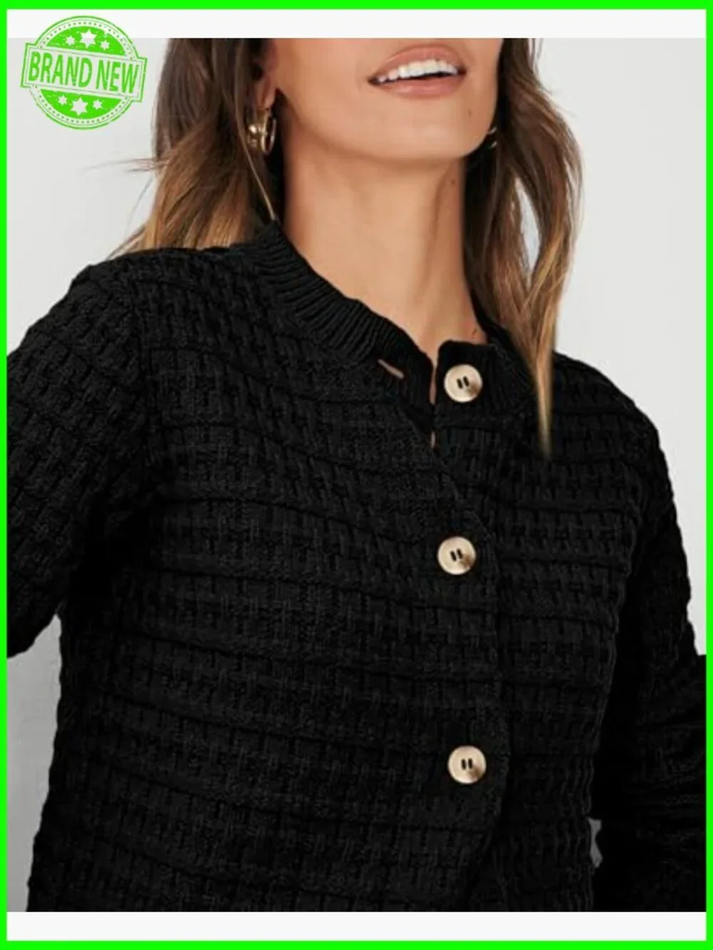 Women's Long Sleeve Knit Cardigan Open Front Button Down Coat